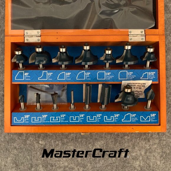 15pc Mastercraft Woodworking Router Bit Set with Storage Case - Picture 1 of 5